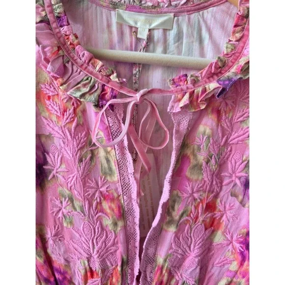 NWT LoveShackFancy Clarkie Mini Dress XS Pink Floral 100% Cotton Ruffle Smocked - Picture 3 of 11